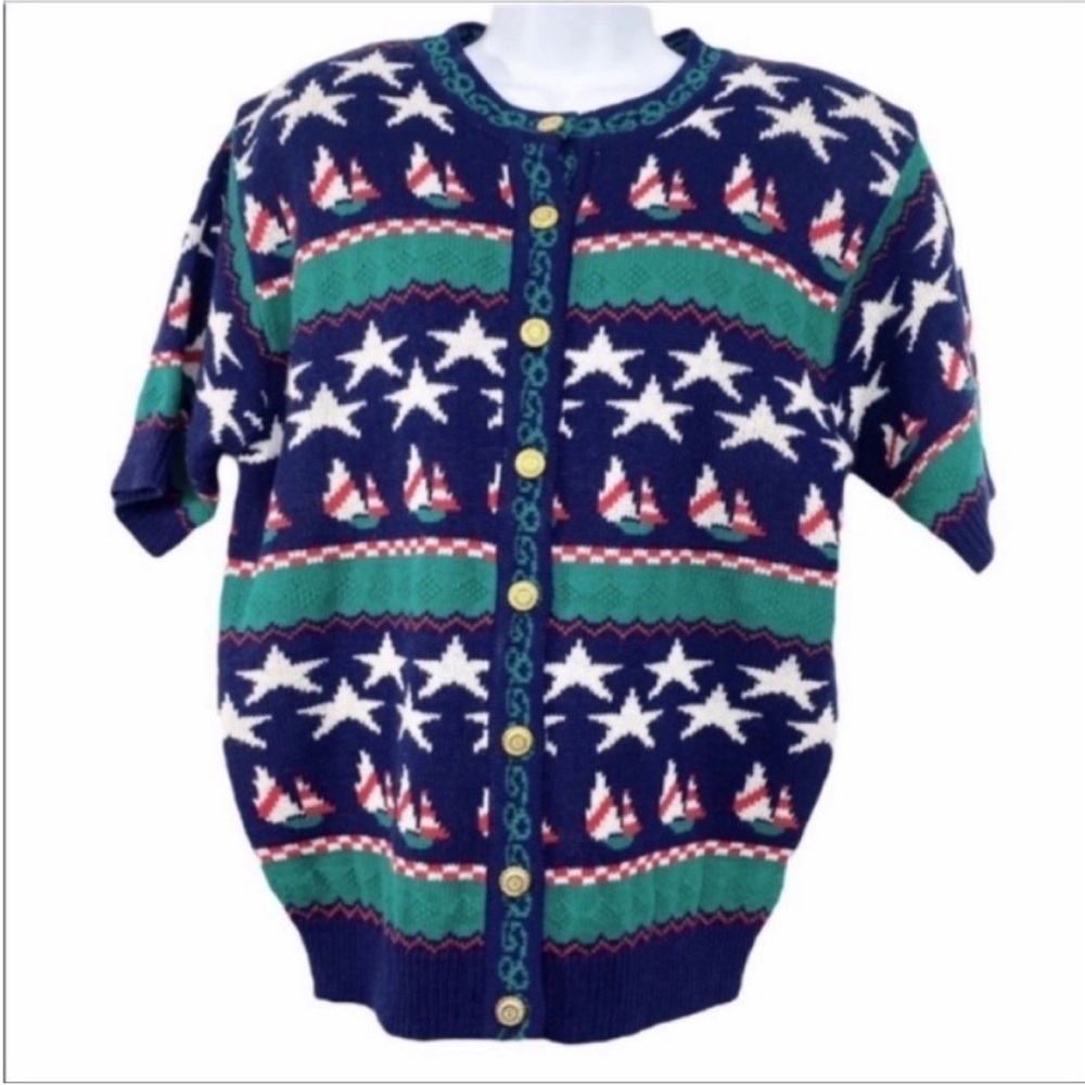 BRYN CONNELLY vintage sailboat stars cardigan sweater M